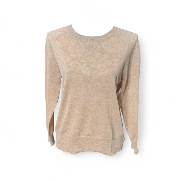 J. Crew Gold Metallic Knit Sweater Women's Medium – Shimmer Long Sleeve Pullover - Picture 3 of 7